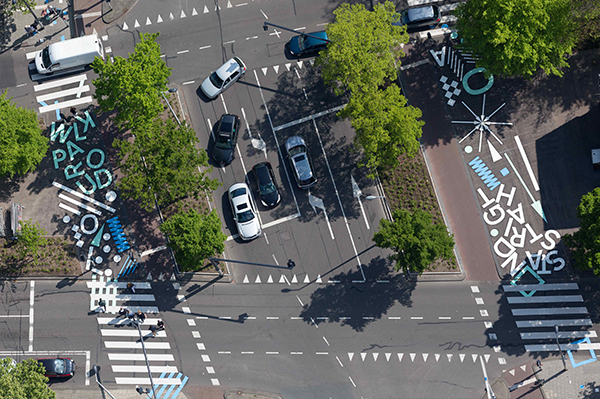 Pedestrian zone marked with DecoMark as streetart